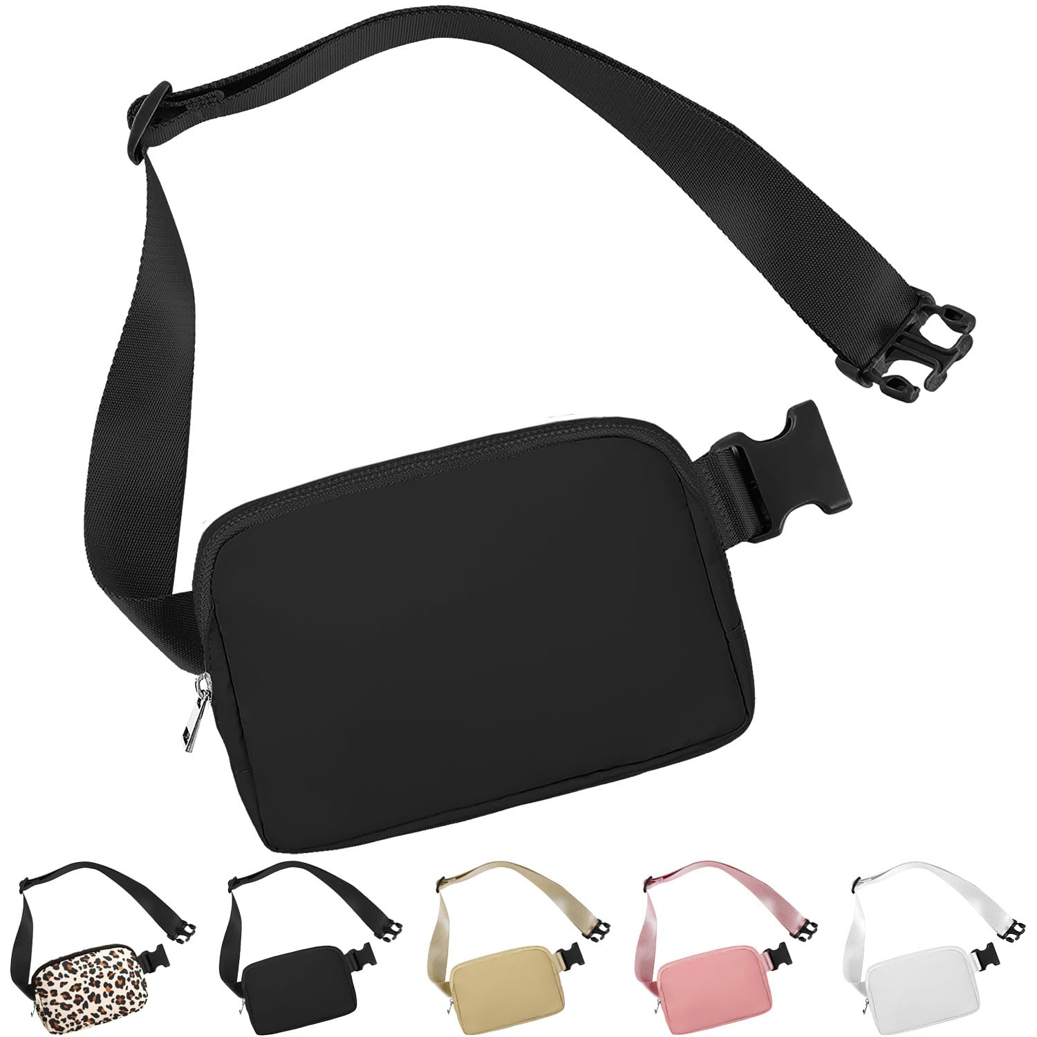 Favuit Bumbag for Ladies Belt Bags for Women, Fanny Packs for Girls Fashion Crossbody Bags Mini Running Waist Pack with Adjustable Strap for Dog Walking Climbing Hiking Travel Cycling (Black)