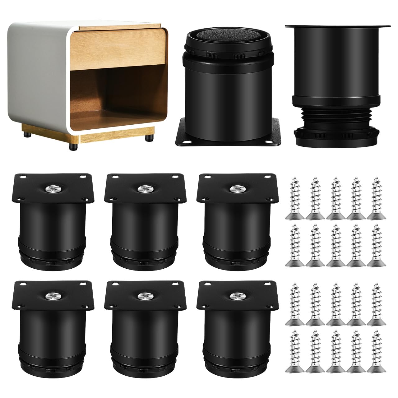 ULTECHNOVO 8 Pack 2 Inch Adjustable Furniture Feet with Mounting Screws Heavy Duty Table Legs for Cabinet Sofa Desk Bed Durable Round Adjustable Table Feet for Home Office Use