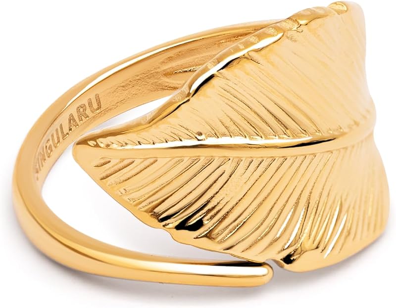 Anillo Mujer Ajustable Hoja Acero Baño Oro