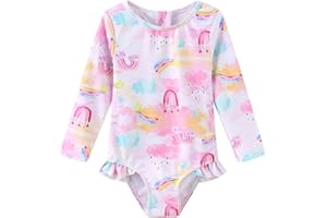 LOLLISY Baby Girls One Piece Swimsuits Long Sleeve Rash Guard for Kids Girls UPF 50+ Sun Protection Swimshirts