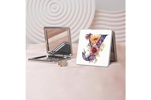 Floral Alphabet Series Portable Makeup Mirror, Foldable mini Handheld Makeup Mirror, Double-Sided flip Portable Square Contou