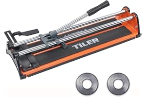TILER 17 Inch Manual Tile Cutter, Professional Porcelain Ceramic Tile Cutter with Chrome Plated Solid Rails,Bonus 2pcs Spare Tungsten Carbide Cutting Wheel, Adjustable Fence Gauge, Anti-Skid Feet