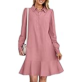 MEROKEETY Women's Casual Shirt Dress Long Sleeve Button Down Ruffle Flowy Tunic Shift Mini Dresses