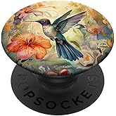 A Floral Watercolor Painting of a Colorful Hummingbird PopSockets Adhesive PopGrip