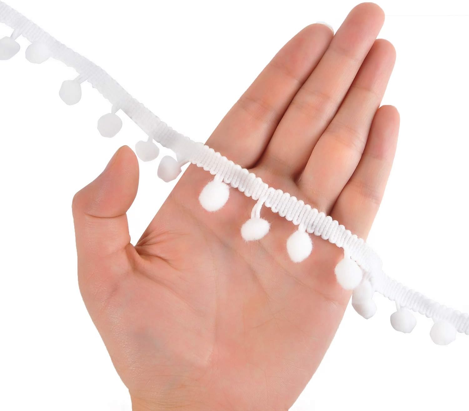 Berolle 20 Yards Pom Pom Trim Ball Fringe Ribbon Tassel Sewing Trim for DIY Crafts Home Decoration (White) - Image 4