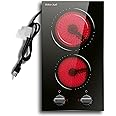 Hobsir hob 2 Burner Electric Cooktop, 110v Electric Burner Stove Top 12 inch Knob Control Countertop & Built-in Radiant Electric Stove with Residual Heat Indicator, Over-Temperature Protection
