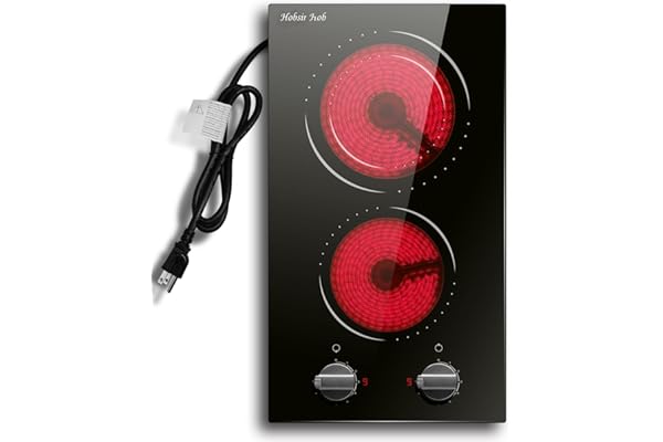 Hobsir hob 2 Burner Electric Cooktop, 110v Electric Burner Stove Top 12 inch Knob Control Countertop & Built-in Radiant Elect