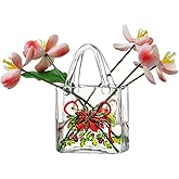 CYGJSYEA Hand-Painted Glass Handbag Vase, 9 Inch Floral Embossed Purse Vase with Thick Glass Walls, Decorative Flower Vase fo