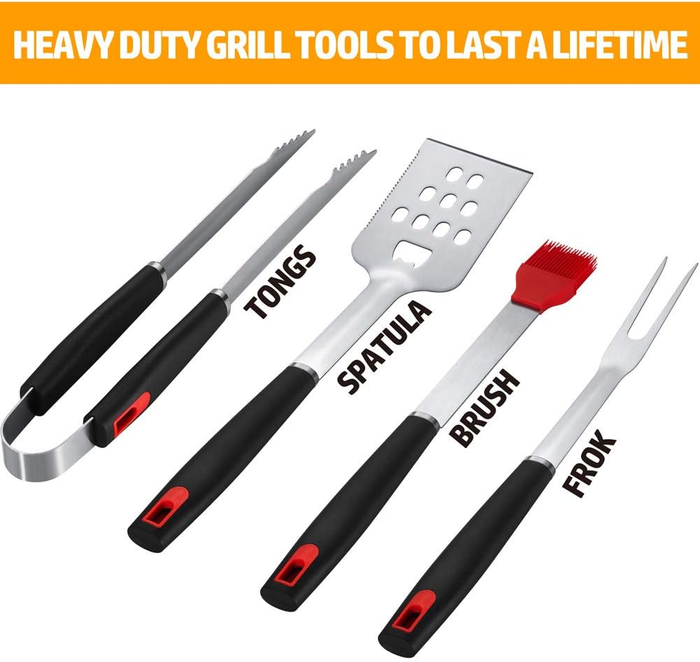 Homissor BBQ Grilling Tools Set, Stainless Steel Spatula, Fork, Basting Brush&Tongs, Gift Box Package.Best for Barbecue & Grill.18 Inch Utensils Turner Accessories : Garden & Outdoor