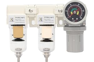 KANBOL 1/4" NPT Double Air Dry System,5μ&0.5μ Air Pressure Regulator Combo, Semi-Auto Drain,Metal Bracket