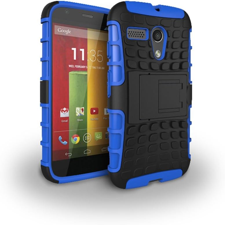 Moto G 1st Generation Case, Hongqing Shop 2 in 1 Dual Layer Drop Protection Design, Black PC Hard Back Cover Combine Multi-color Option TPU Soft Middle Bumper Premium Slim Fit Impact Resistant Protective Armor Rugged Hard Case, Tire Series Armor Defender Protective Tough Dual Layer Protection Case ONLY for Moto G 1st (Gen.) (Blue)