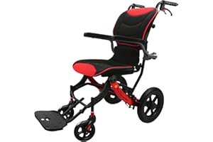 ProTraverse Wheelchairs for Adults,Transport Wheelchair Lightweight Foldable with Removable Cushion,Ergonimic Transfer Chair with 11-inch Rear Wheels for All Terrains,Travel Wheelchair,Red