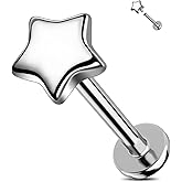 Jewseen G23 Titanium Helix Piercing Jewelry Surgical Steel Flat Back Cartilage Earrings Star Internally Threaded Lip Rings 16G Monroe Tragus Conch Vertical Piercing Jewelry for Women Men