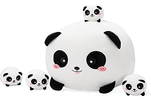 AtoBaby Cute Panda Stuffed Animals 16 Inches with Four Panda Babies in Mommy‘s Belly, Super Soft Panda Plush Toy Pillow for Kids Birthday