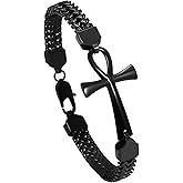 OIDEA Egyptian Ankh Cross Bracelet for Men: Double Row Braided Franco Chain Bracelet Key of Life Stainless Steel Mens Bracelet Protection Amulet Jewelry Gift
