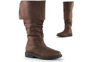 BOKAAW Oversized Renaissance Pirate Boots - Western Knight and Female Pull On Mid Calf Gothic Cosplay Boots (Brown, US 5.5)