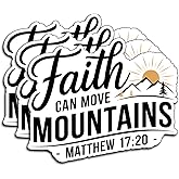 (3Pcs) Faith Can Move Mountains Stickers Christian Inspirational Bible Verse Quote Waterproof Vinyl Decal Kindle Water Bottle Bumper Car Hard Hat Phone Laptop Religious Scripture Prayer Gifts - 3x2.4