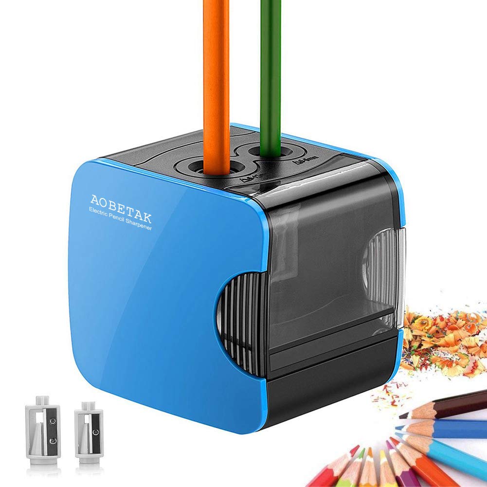 AOBETAK Electric Pencil Sharpener with Reservoir USB Battery Powered Automatic Sharpener Heavy Duty Electric Pencil Sharpener for Colored Pencils and No.2