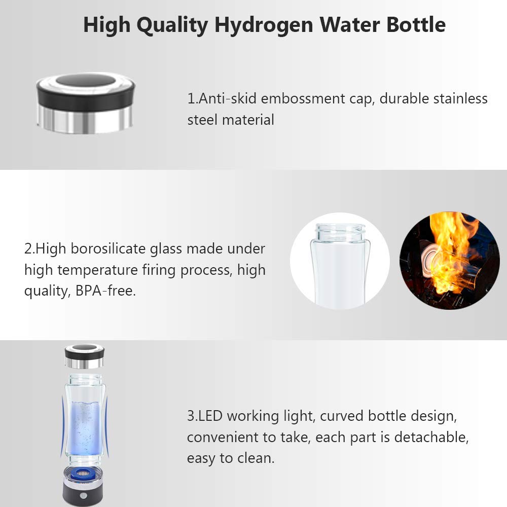 Hydrogen Water Bottle Generator with Beautiful LED Indicator,Content Up to PH of 7.5-9.0 Hydrogen Water Generator, Hydrogen Water Maker with SPE Membrane for Sports and Travel: Industrial & Scientific