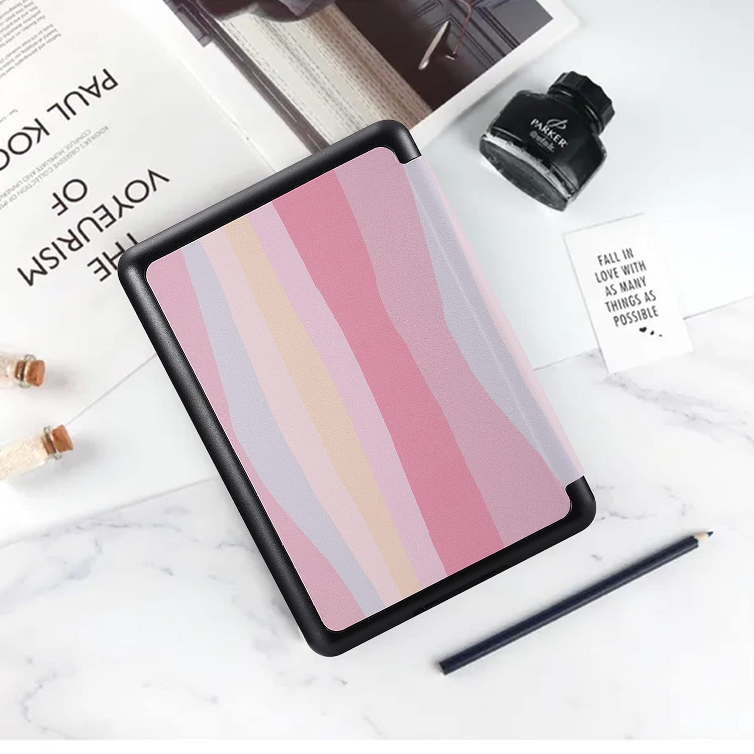 SCSVPN Kindle Paperwhite Case with Hand Strap - Premium PU Leather Slim Protective Cover with Auto Sleep/Wake - Only fit 6'' Kindle Paperwhite 10th Generation 2018 (Model NO.PQ94WIF), Colorful Pink