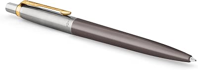 Parker Jotter Ballpoint Pen Grey Lacquer Gold Trims Medium Point Blue Ink