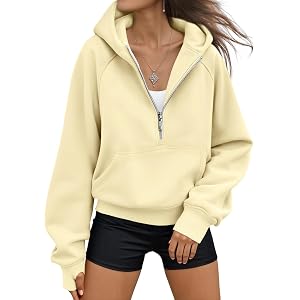 AUTOMET Womens Hoodies Half Zip Up Casual Comfort Fall Clothes 2026 | Fleece lined, hooded, jackets with pockets, travel airp