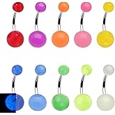 FLOGWE 10PCS Belly Button Rings Glow in The Dark Belly Barbells 14G Belly Piercing Jewellery for Women Men