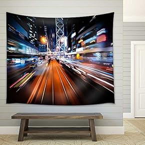 Abstract Cityscape Traffic Background with Motion Blur - Fabric Wall Tapestry Home Decor - 51x60 inches