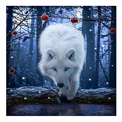 5D DIY Diamond Painting Full Square Drill Sugar Skull Flower Picture Embroidery Cross Stitch Craft Kit Wall Home Hanging Decor (White Wolf) - Thumbnail 7