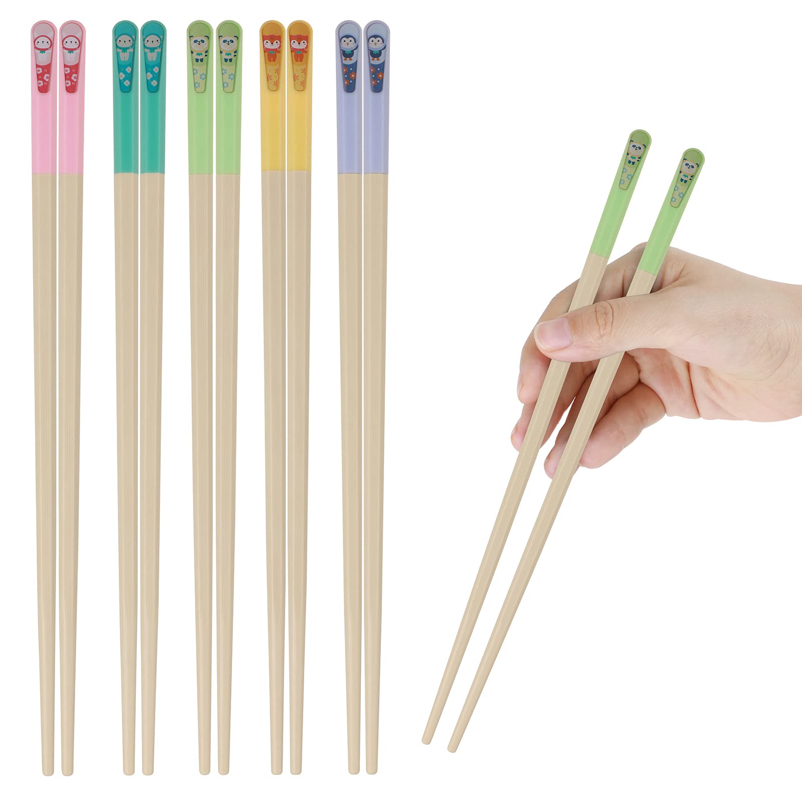 loopki Fiberglass Chopsticks, Reusable Chopsticks Set Dishwasher Safe, 5 Colors Chop Sticks with Non-Slip Design (Yellow)