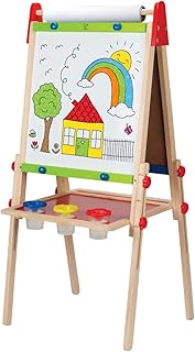 Hape E1010 - Spiel-Tafel, magnetisches Whiteboard und Kreidetafel, höhenverstellbar, inklusive Malpapier und -Halterung, aus Holz