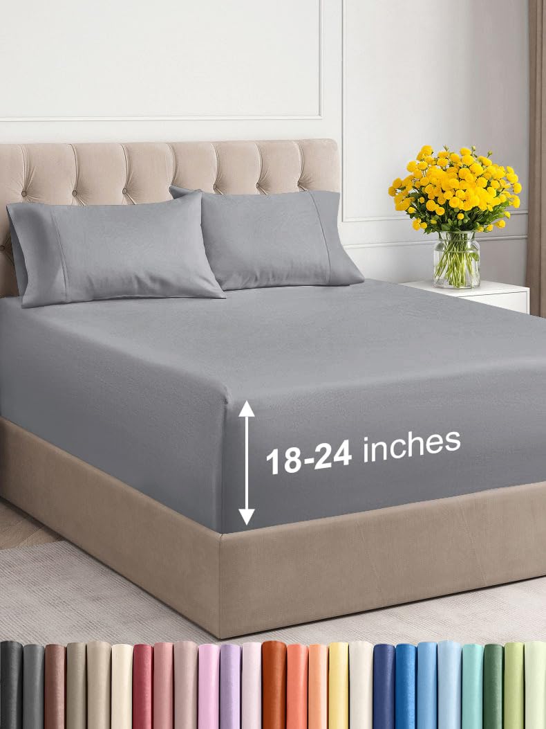 Photo 1 of Extra Deep Twin Sheet Set - 4 Piece Breathable & Cooling Sheets - Hotel Luxury Bed Sheets Set - Easy & Secure Fit - Soft, Wrinkle Free & Comfy Sheets Set - Steel Blue Sheet Set with Extra Deep Pockets