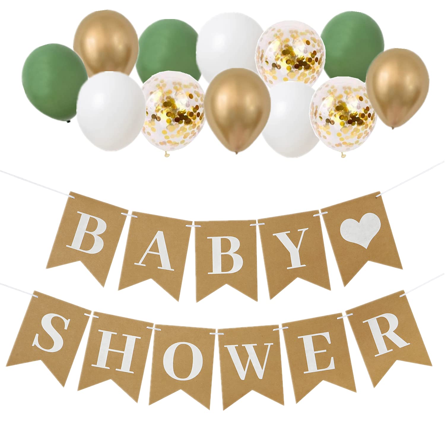 Baby Shower Banner Birthday Bunting Sage Green Gold for Birthday Party Decorations