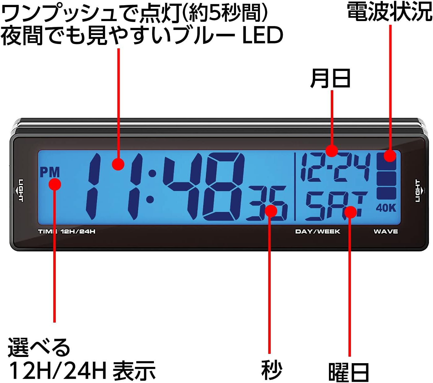 Amazon セイワ Seiwa 車用 デジタル時計 ソーラー電波クロック Wa80 ブルーledバックライト ソーラーパネル搭載 車 バイク 車 バイク
