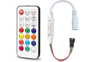 RGBZONE 3-PIN LED Controller, RF Wireless Remote Control, DC5V/12V/24V Mini Controller for Dream Color WS2812B WS2812 WS2811 Light Strips (21 Key)
