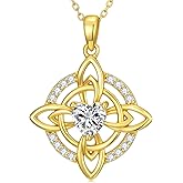Rikelus Natural Diamond Celtic Cross Knot Necklace for Women,18K Yellow Gold Plated 925 Sterling Silver Heart-Cut Moissanite Irish Celtic Knot Pendant Necklaces Christmas Birthday Gifts for Mom Wife