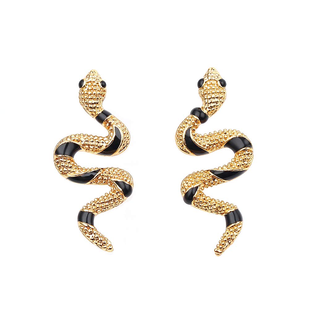 Cherada Curved Snake Earrings For Women Vintage Punk Style Viper Pattern Cartilage Piercing Jewelry Stud Earrings (Gold)