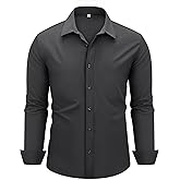 MAGE MALE Men's Dress Shirts Solid Long Sleeve Stretch Wrinkle-Free Formal Shirt Business Casual Button Down Tops