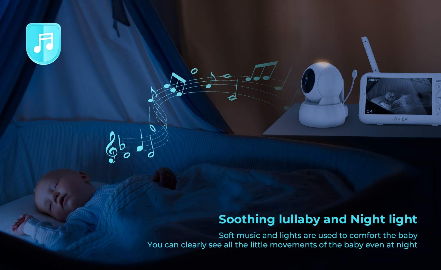 Baby Monitor, UOKIER 5" Video Baby Monitor with Camera and Audio, 1080P HD Baby Camera, 5200 mAh Battery, 1000ft Range, 2-Way Audio, Auto Night Vision, Temperature Monitoring, Lullabies : Baby