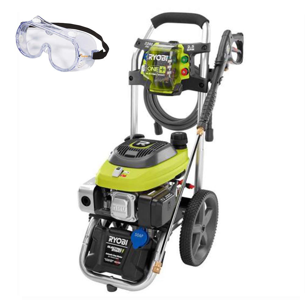 Ryobi 3,200 Psi 2.5 Gpm Electric Start Gas Pressure Washer RY803111 and Toucan City Safety Glasses