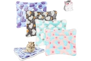 EAEDMY 4 Pieces Guinea Pig Bunny Comfortable Bed Mats Pads, Rabbit Warm Soft Bed, Hamster Bedding Pad Mats for Small Animals Chinchilla Hedgehog Baby Cats (7.9"x5.9", 1.Hearts Pattern)
