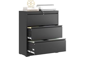 DARTIIA 3 Drawer Lateral File Cabinet with Lock, Metal Filing Cabinets for Home Office, Steel Storage Wide File Cabinet for Letter/Legal/F4/A4 Size with Hanging Bars, Require Assembly(Black)