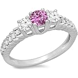 Dazzlingrock Collection 14K Gold Round Pink Sapphire & White Diamond Ladies Bridal 3 Stone Engagement Ring