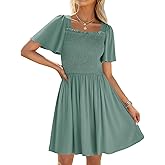 ZESICA Women's 2026 Summer Casual Mini Dress Flutter Short Sleeve Square Neck Smocked Tiered Ruffle Flowy Dresses