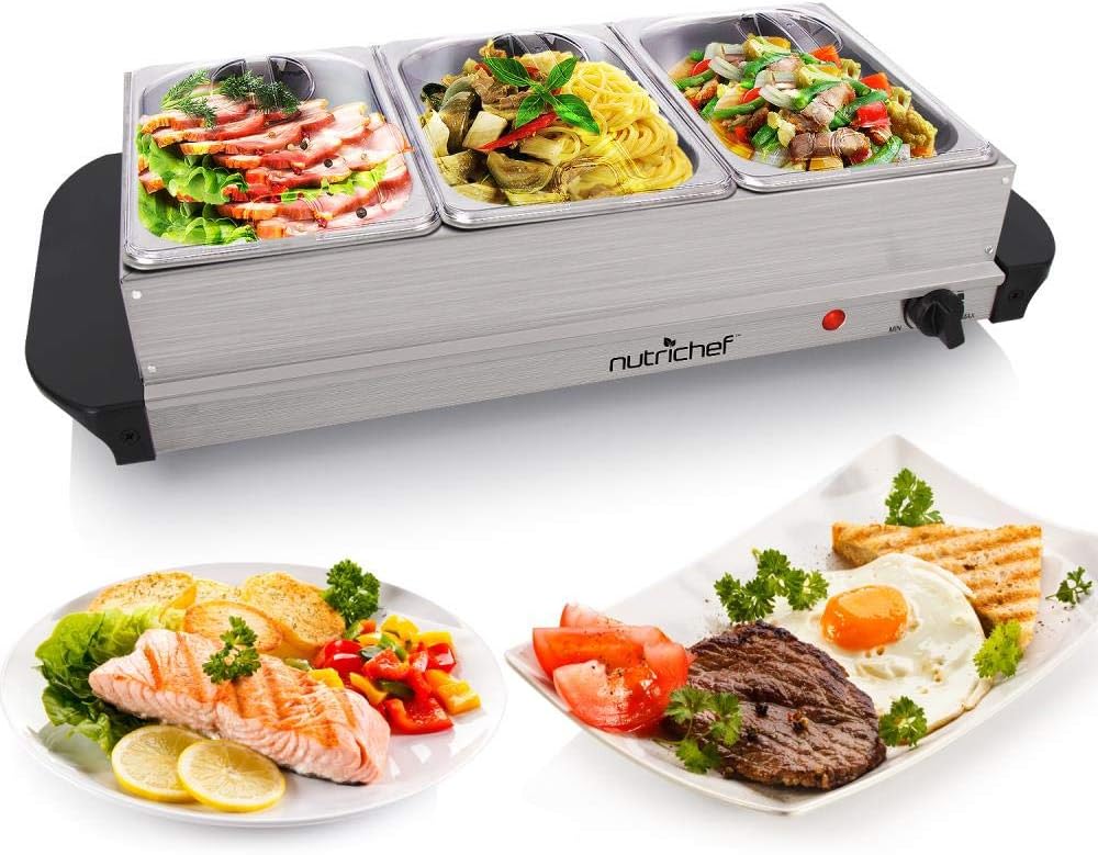 NUTRICHEF Hot Plate Food Warmer, Buffet Server Chafing Dish Set