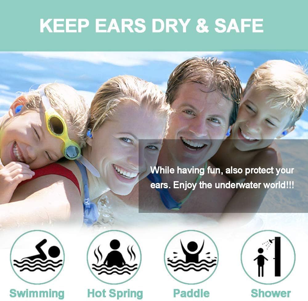 Swimming Earplugs 4 Pairs - Waterproof Reusable Silicone Swimming Ear Plugs for Swimming Showering Bathing Surfing Snorkeling and Other Water Sports: Health & Personal Care