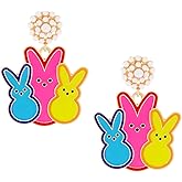 Wantjewlee Easter Earrings Colorful Easter Eggs Rabbit Bunny Drop Dangle Earrings for Women Party Holiday Jewelry Gifts