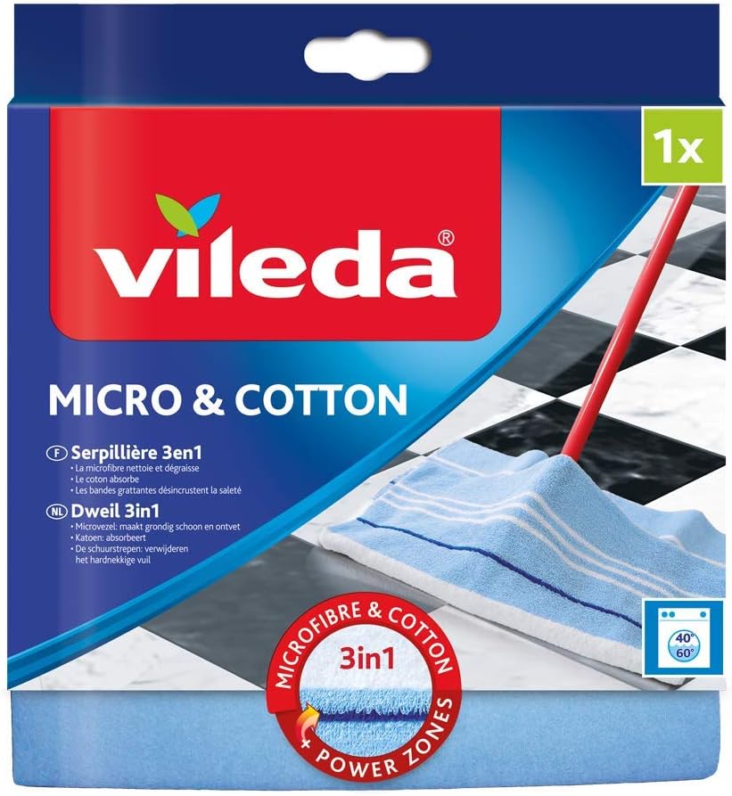 Vileda 129310 Floor Cloth Microfibre and Cotton 3-in-1, Blue, 1 Unité (Lot de 1)