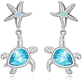 Turtle Earrings for Women Sterling Silver Blue Sea Turtle Earrings Starfish Studs Ocean Hawaiian Jewelry Cute Mothers Day Christmas Gifts Hypoallergenic
