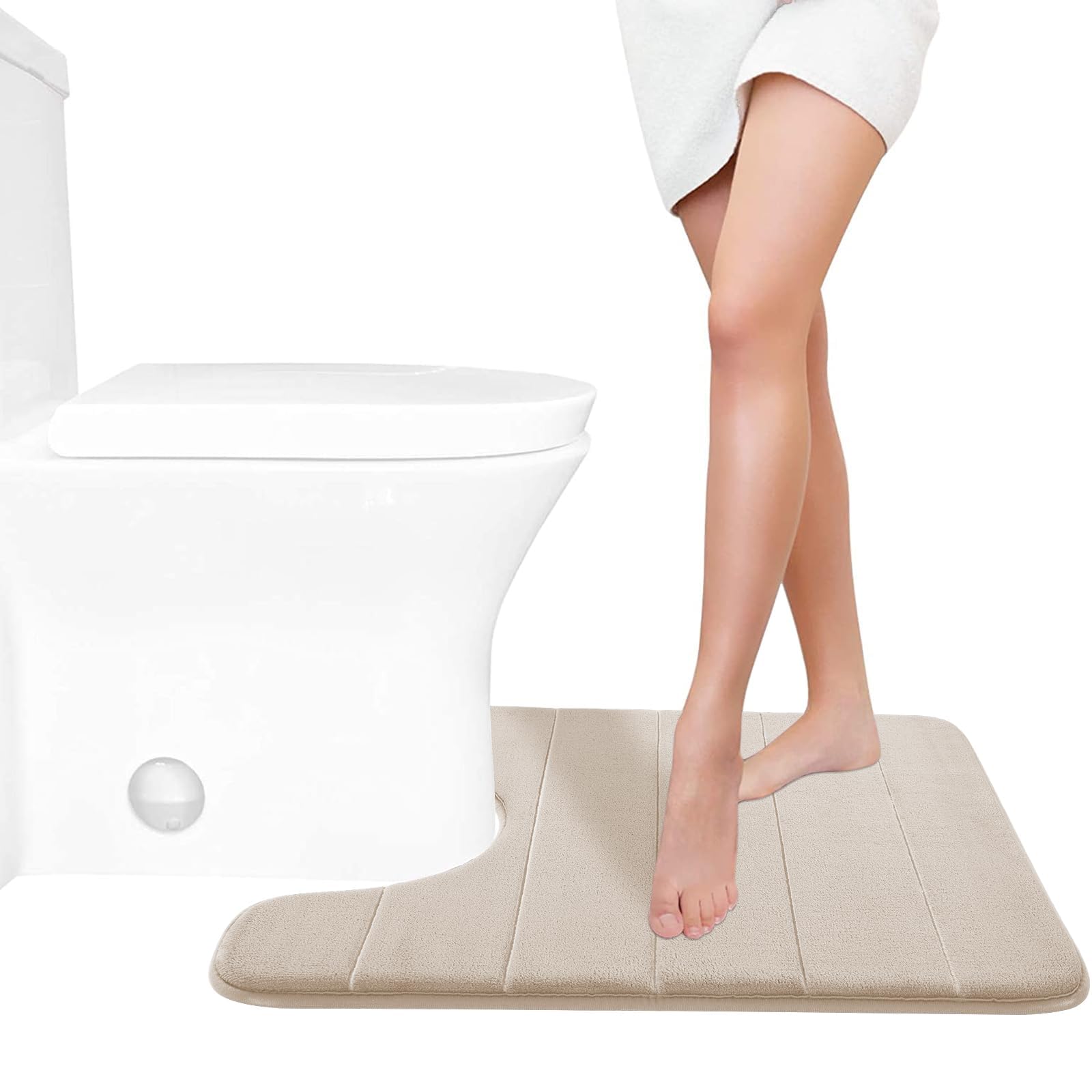 Photo 1 of Yimobra Memory Foam Toilet Bath Mat U-Shaped, Soft and Comfortable, Super Water Absorption, Non-Slip, Thick, Machine Wash and Easier to Dry for Bathroom Commode Contour Rug, 24 X 20 Inches, Beige